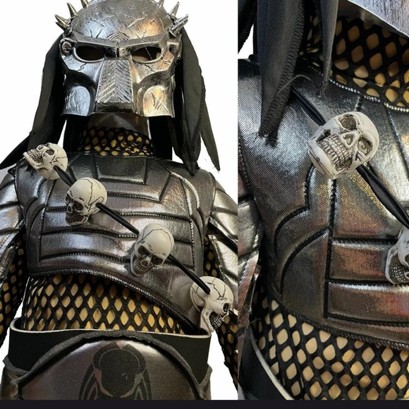 Alien Predator Warrior Costume BOYS 9/10 - Black and Silver - Picture 12 of 14